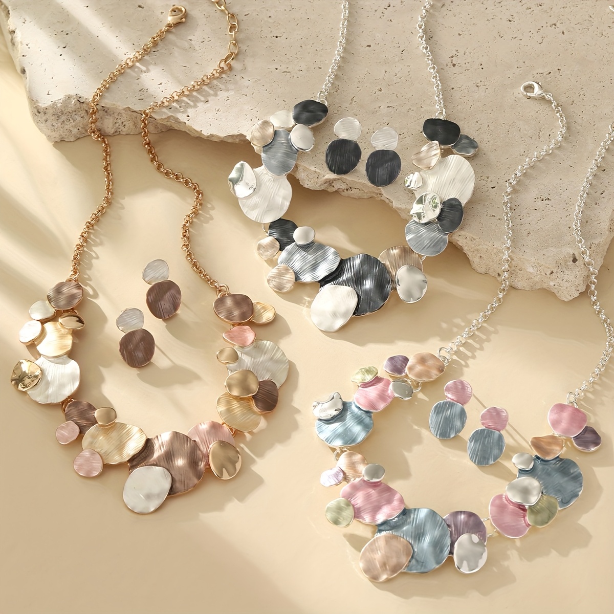 Colorful Enamel Geometric Round Jewelry Set